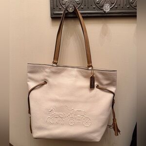 Coach Cream and Tan Tote Bag